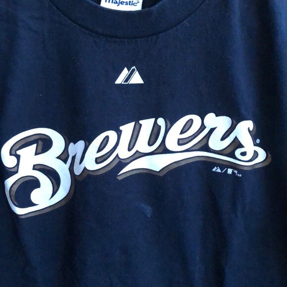 Milwaukee Brewers Navy Blue Short Sleeve Logo Shirt Medium Crew Neck Unisex MLB - Picture 2 of 4